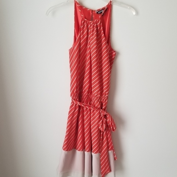 Express Orange and Cream Striped Halter Shift Dress with Keyhole Detail, Size XS - Picture 1 of 10